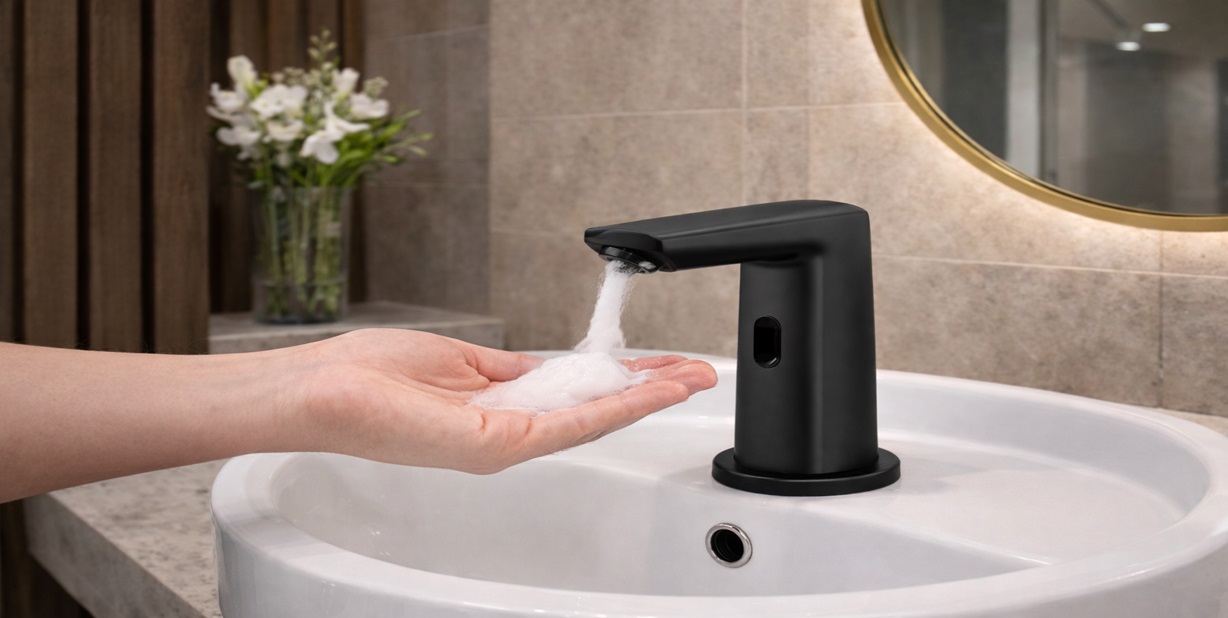 Fontana Merignac automatic soap dispenser FS9075MB in matte black for modern commercial bathrooms